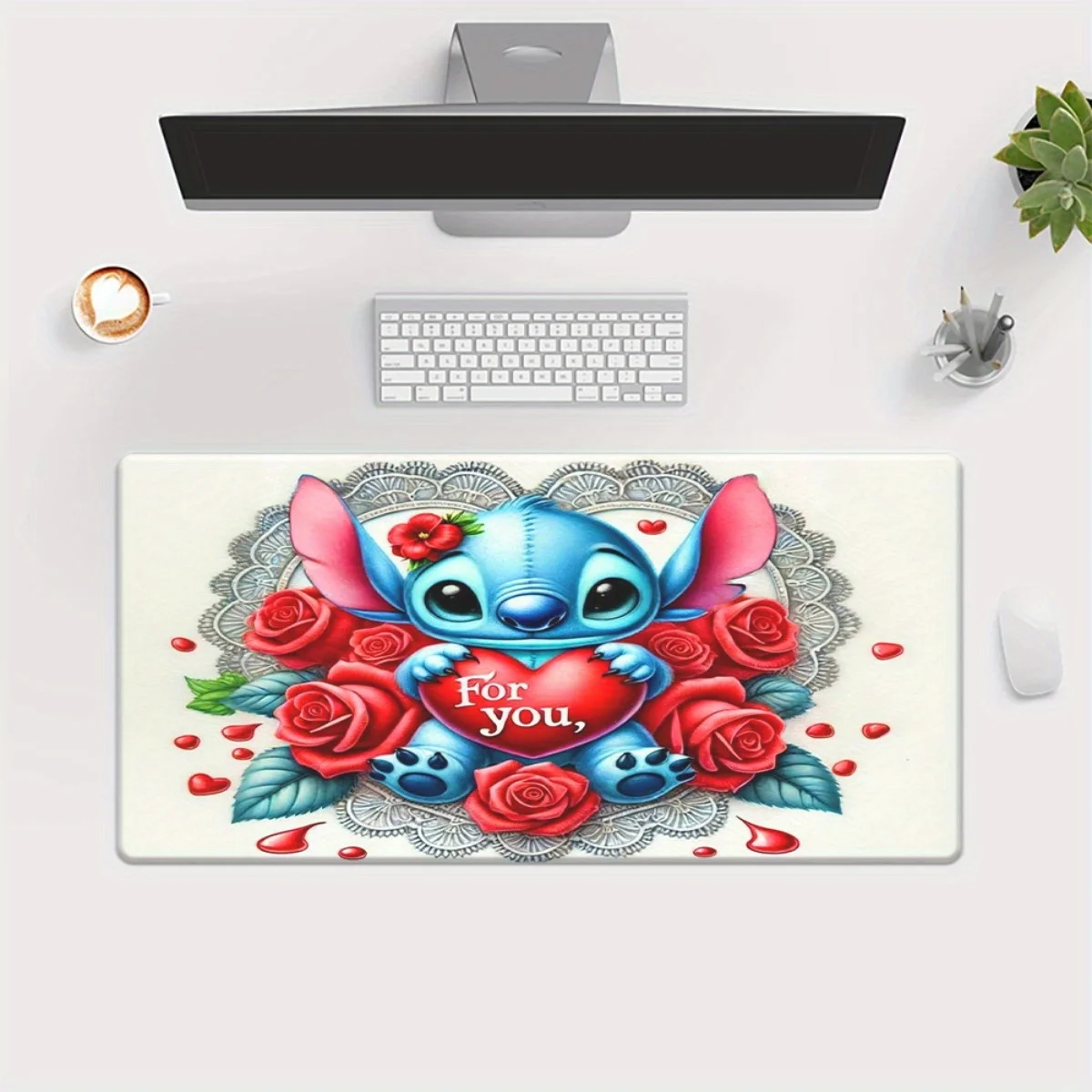 Authentic Disney Mouse Pad 1pc Stitch & Friends for You" Large Gaming and Office Desk Mat - Non-Slip Rubber Base, Versatile XXL
