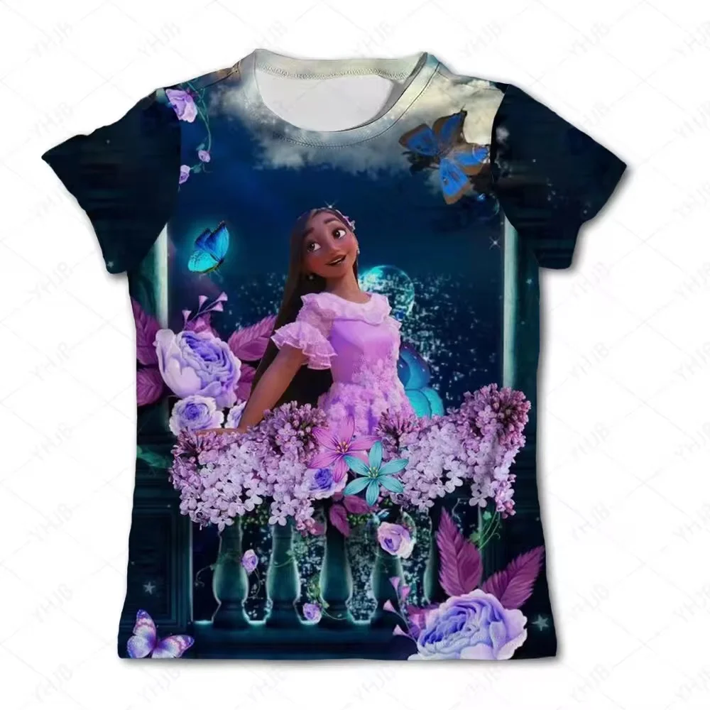 Fashionable Frozen Princess Elsa Fairy Tale Series Printed Children's T-shirt Casual Vibrant Girls Summer Short-Sleeved Tops Y2K