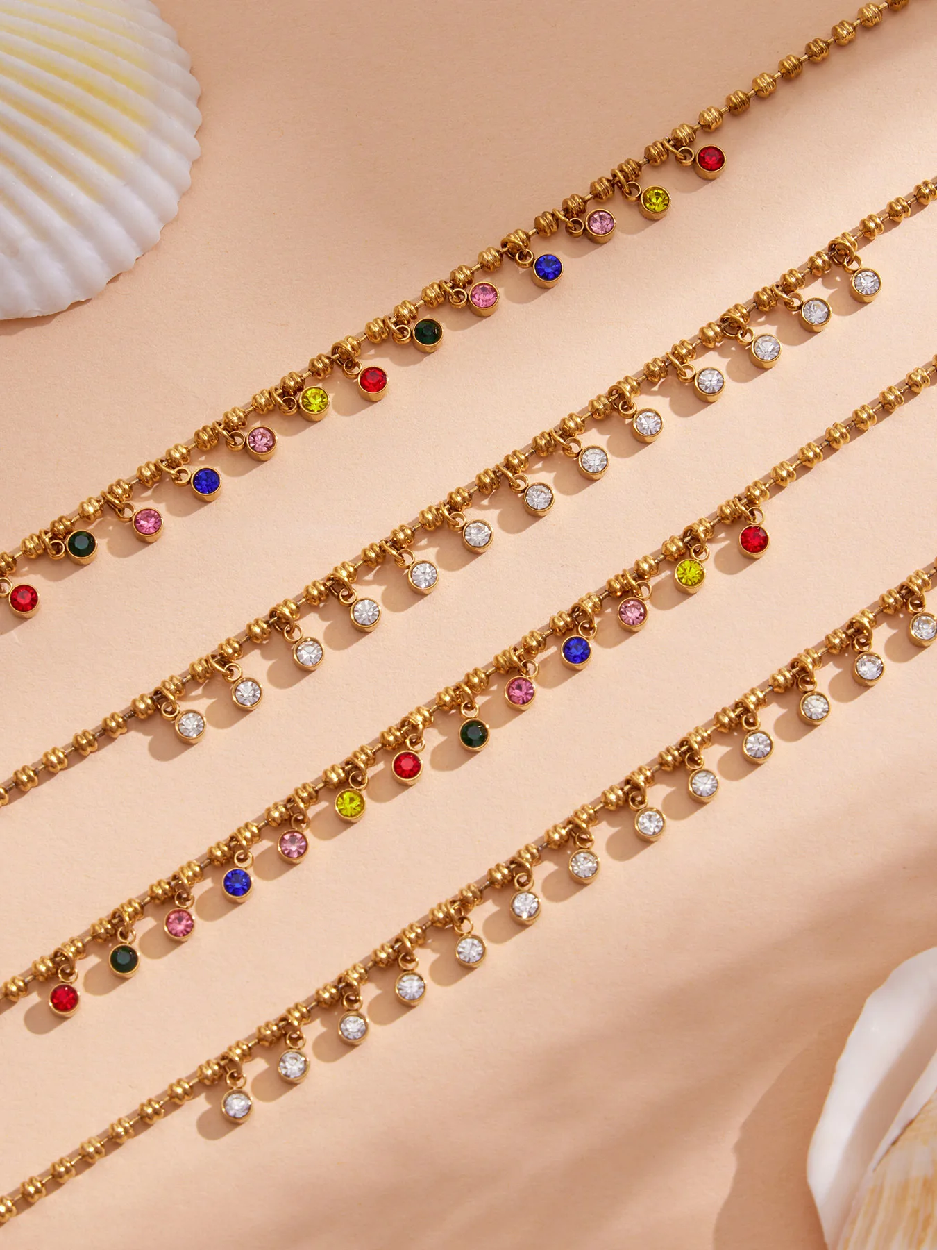 316L Edelstahl-Halskette mit Bunten Zirkonia-Perlen, Wasserfest, Schick, Makronen-Design, Geometrisch, Personalisierbar, Vielseitiger Damenschmuck – Detail 9