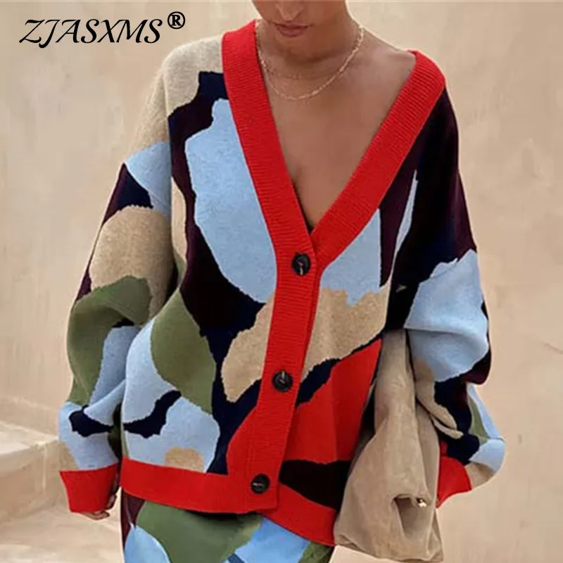 

Ретро контрастного цвета, свитер, кардиган, женский сексуальный глубокий v-образный вырез, пуговицы, полый трикотаж, топ, осенний свободный джемпер с длинными рукавами, Harajuku