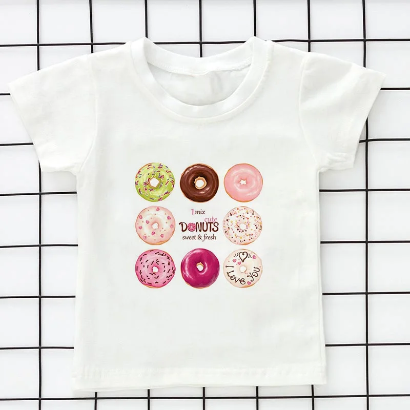 Summer Kids Clothes Kawaii Unisex Donut Ice Cream World Printed Cartoon T Shirt Clothing 2 3 4 5 6 7 8 9 Years Girls T Shirts