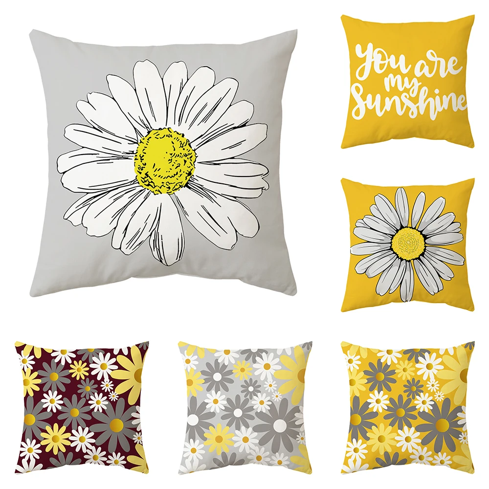 Yellow Wild Daisy Cushion Cover Line Sun Pillow Cover Home Pillow Cover Car Pillows Decor For Living Room Sofa Pillows Cushions