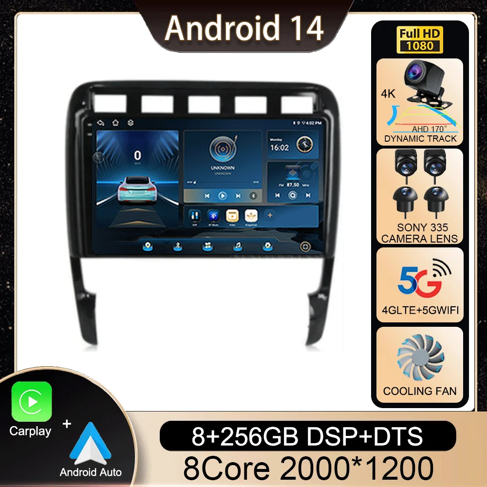 

Android 13 Carplay авто для Porsche Cayenne I 1 9PA 2002 - 2010 автомобильное радио GPS мультимедийный плеер стерео 360 камера 4G + WiFi BT DSP