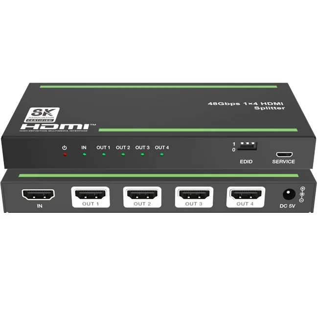 متوفر في المخزون 48 جيجابت في الثانية 1 × 4 HDMI Splitter Auto Downscaling HDR إلى SDR تحويل تلقائي على جميع المخرجات يمكن أن تعمل بشكل جيد مع xbox أو PS5