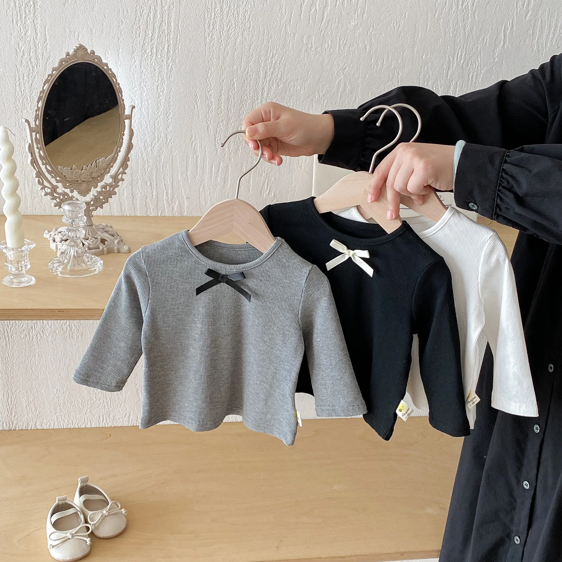 2025 Baby Clothes 0-3Y Kid Girl Newborn Clothes Cotton Ribbed Long Sleeve Tee Bow Round Neck Comfortable Daily Baby Products Top