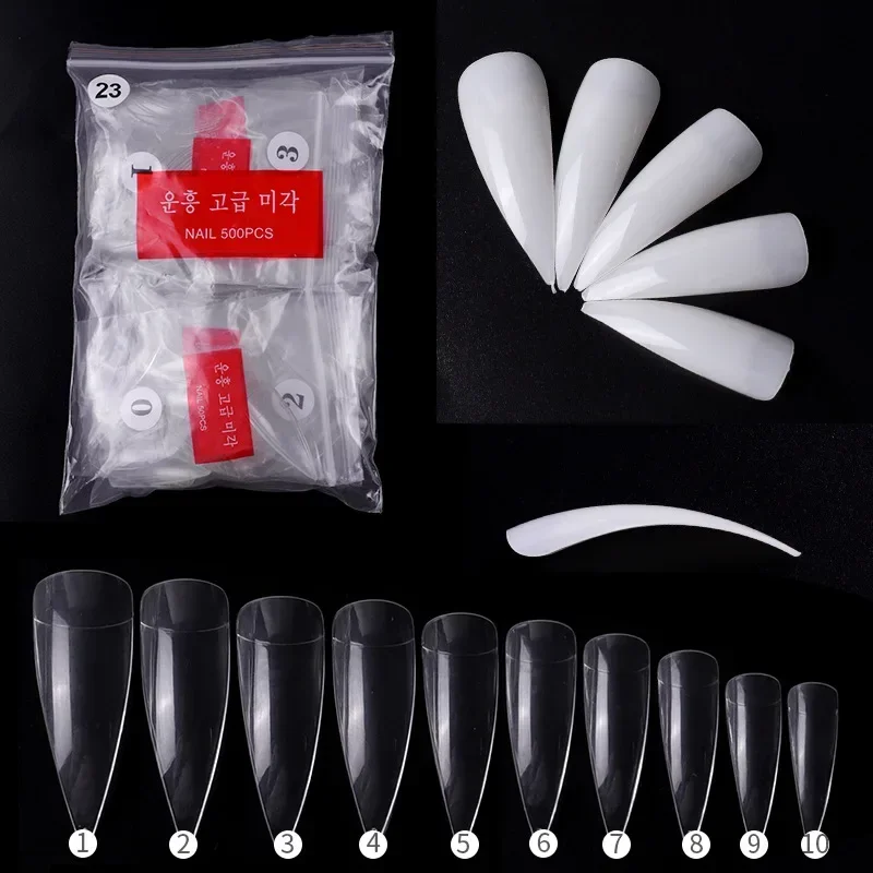 500 Pieces Long Acrylic Half Cover Nail Tips Eagle Claw Sharp End Stiletto False Nails Tips Manicure Artificial Fake Nails