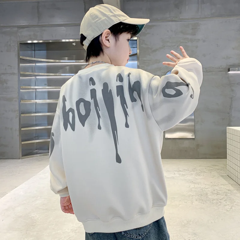 Koreanische Kinder Neue Frühling Baumwolle Sweatshirt Ohne Kapuze Für Jungen Mode Langarm T-shirt mit Brief Drucken Für Teenager Kind