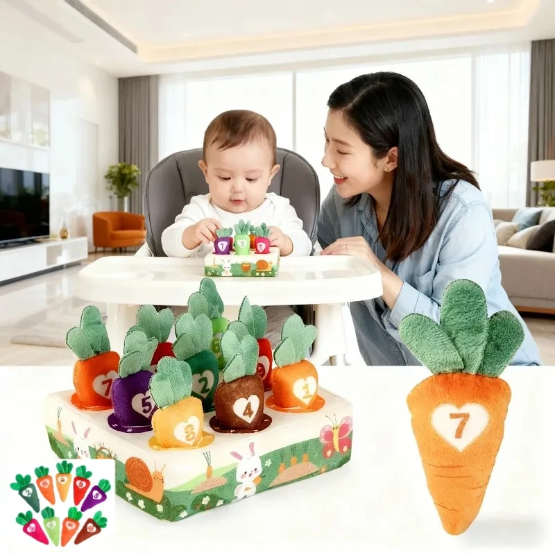 Educational Baby Carrot Plush Toy Number Shape Color Matching Puzzle Early Brain Development & Color Discrimination Exercise