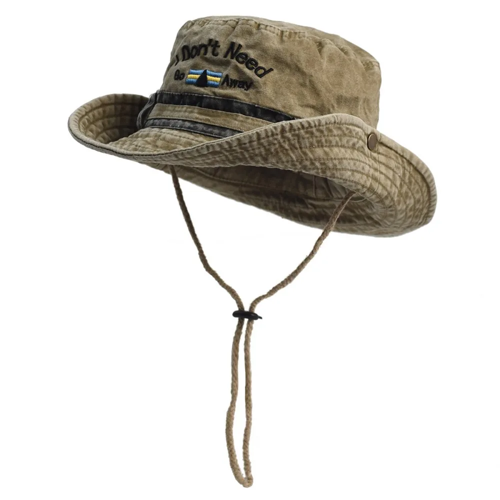 

Windproof Vintage Washed Denim Hat Wide Brim Sunscreen Western Cowboy Hats Drawstring Adjustable Letter Embroidery Sun Hats