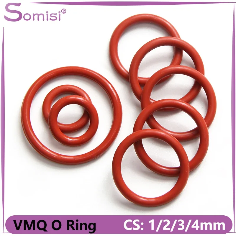 50pcs VMQ O Ring Gasket Thickness CS 1/2/3/4mm Red Food GradeWaterproof Washer Round O Shape Silicone Rubber Ring