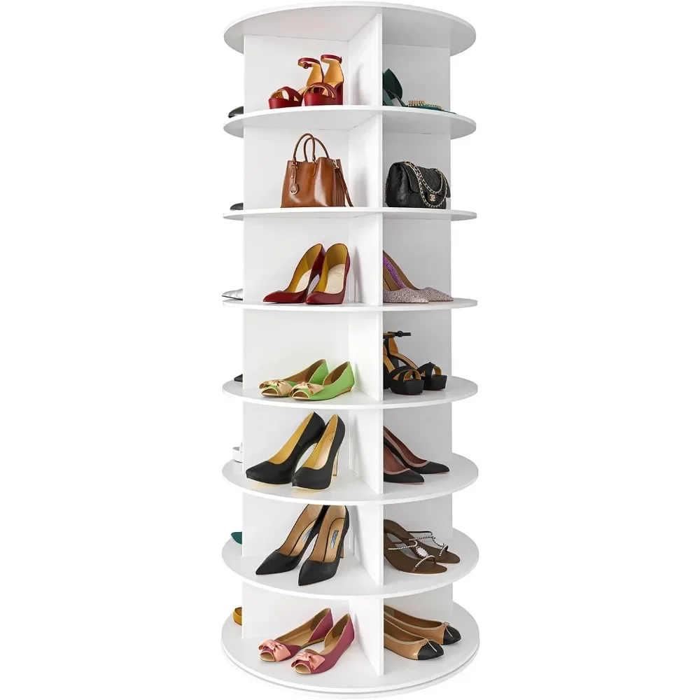 7 Tier,Spinning Shoe Display Lazy ,Revolving 360 Shoe Rack Storage Round Carousel,Shoes Closet Organization (7-Tier White)