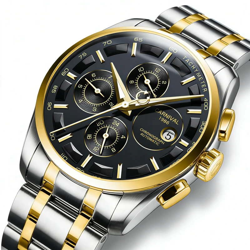 CARNIVAL Stainless Steel Automatic Watch Men Month Calendar Week Waterproof Mens Mechanical Watches Reloj Hombre New - view 2