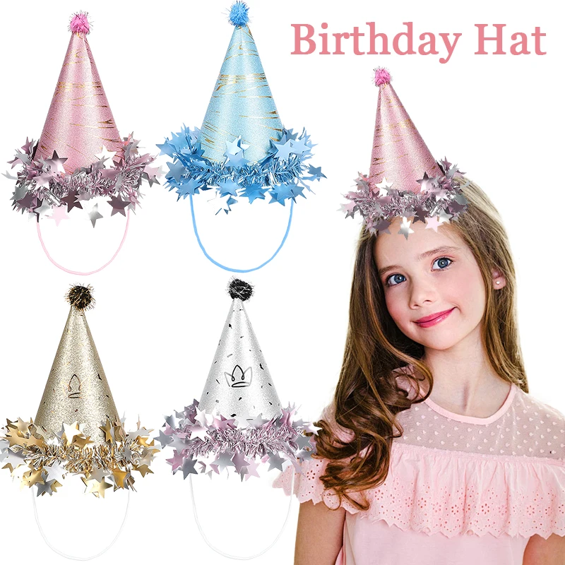 Birthday Party Hat Paper Gold Silver Pink Crown Caps Photo Prop Dress Up Gender Reveal Party Decor Baby Show Birthday Decoration