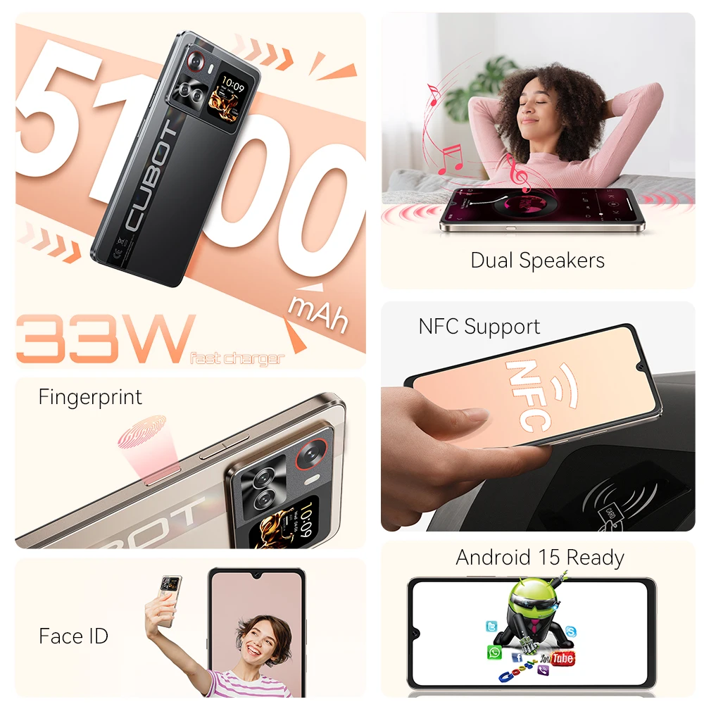 Smartphone 5G Cubot X100, Android 15, Dimensity 7025, 6 nm, 2,5 GHz, pantalla de 6,88 pulgadas y 120 Hz, 16 GB de RAM (8 GB + 8 GB ampliados), 256GB de ROM, cámara 64MP, batería 5100mAh, celulares baratos, celular NFC