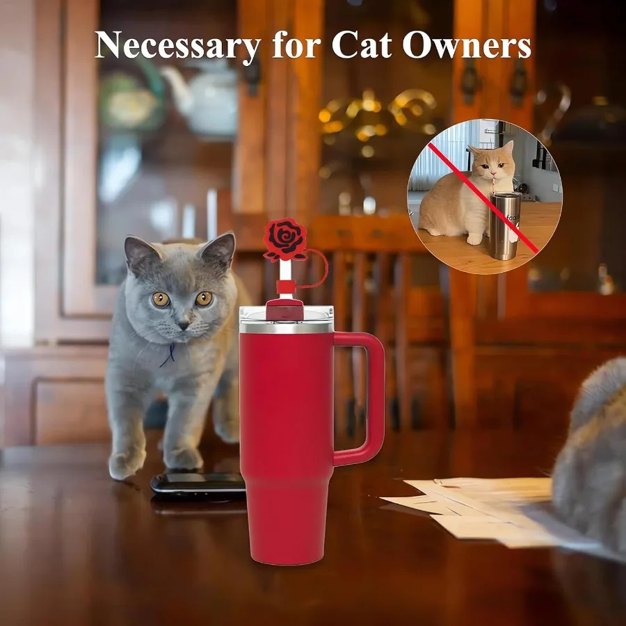 3 pezzi Stanley Cup Cannuccia in silicone Rose Flowe Toppe in paglia antipolvere compatibile con bicchiere da 30 e40 Oz con manico