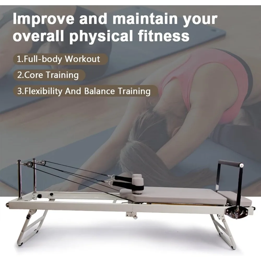 Multifunctional Foldable Pilates Reformer,Adjustable Intensity Pilates Bed,Exercise Yoga Equipment for Home Use and Gym Workout