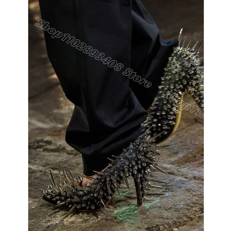 

Black Rivet Decor Shallow Pumps Pointed Toe Stiletto British Style New Fashion Women Party Dress Shoes 2025 Zapatos Para Mujere