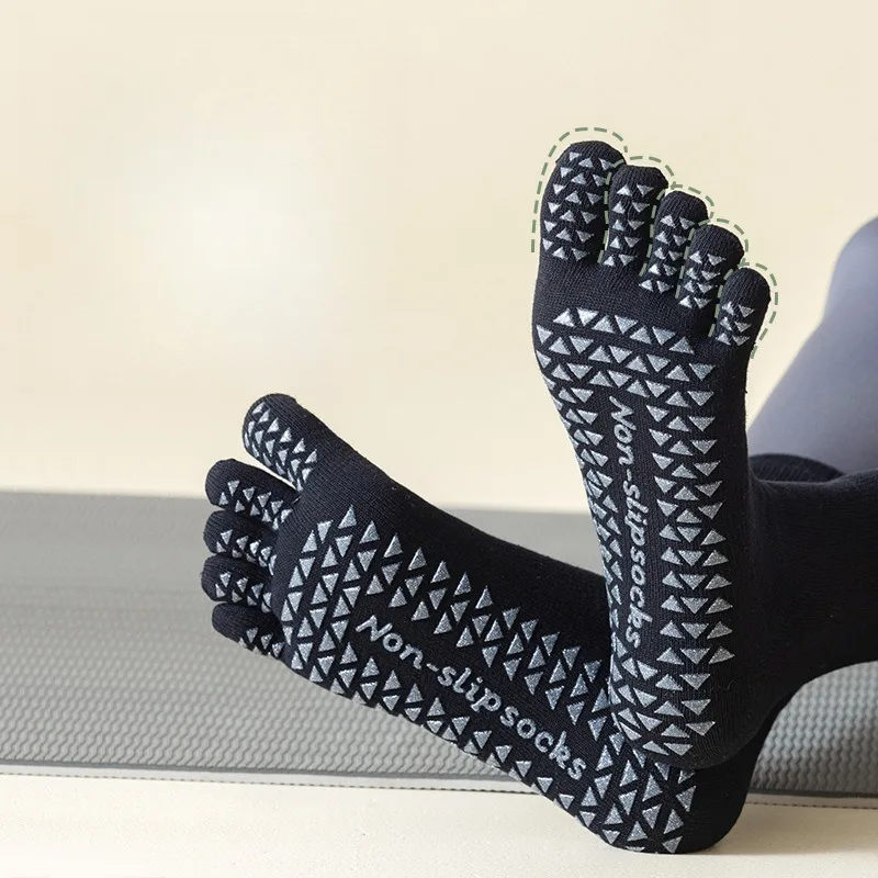 جوارب يوجا بلون موحد، جوارب رياضية احترافية غير قابلة للانزلاق بخمسة أصابع، جوارب بيلاتيس متوسطة الساق للخريف والشتاء