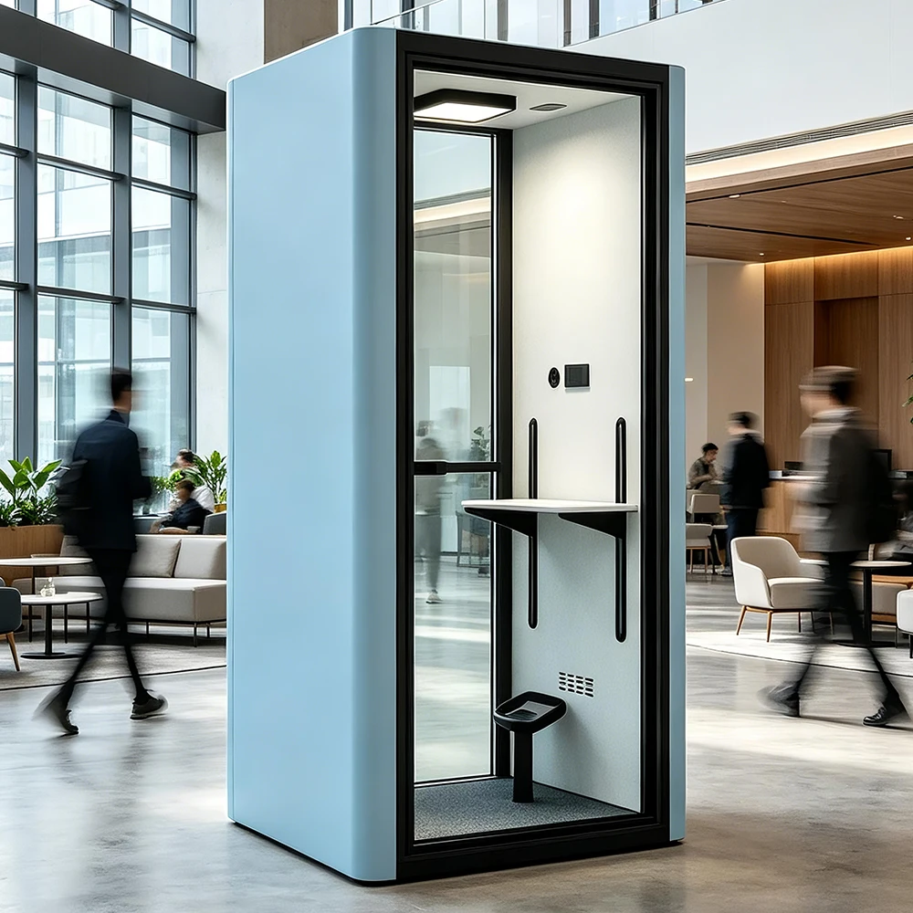 Modular Acoustic Phone Booth Soundproof Office Pod Aluminum Frame DIY Assembly Co-working Space Office Building School Hotel