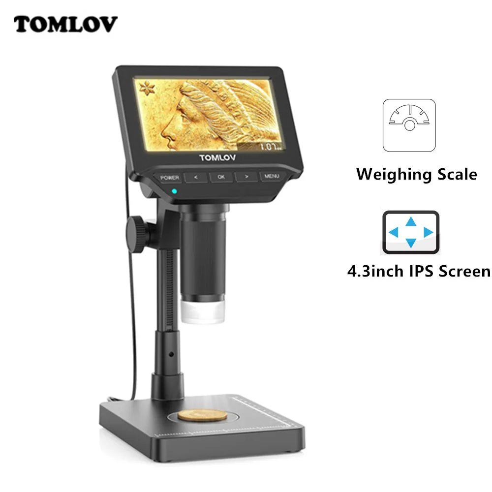 TOMLOV Digital Microscope DM4W Microscopio Electrónica Weighing Scale Error Coin Magnifier Lupa For Student/Jeweler Windows/Mac