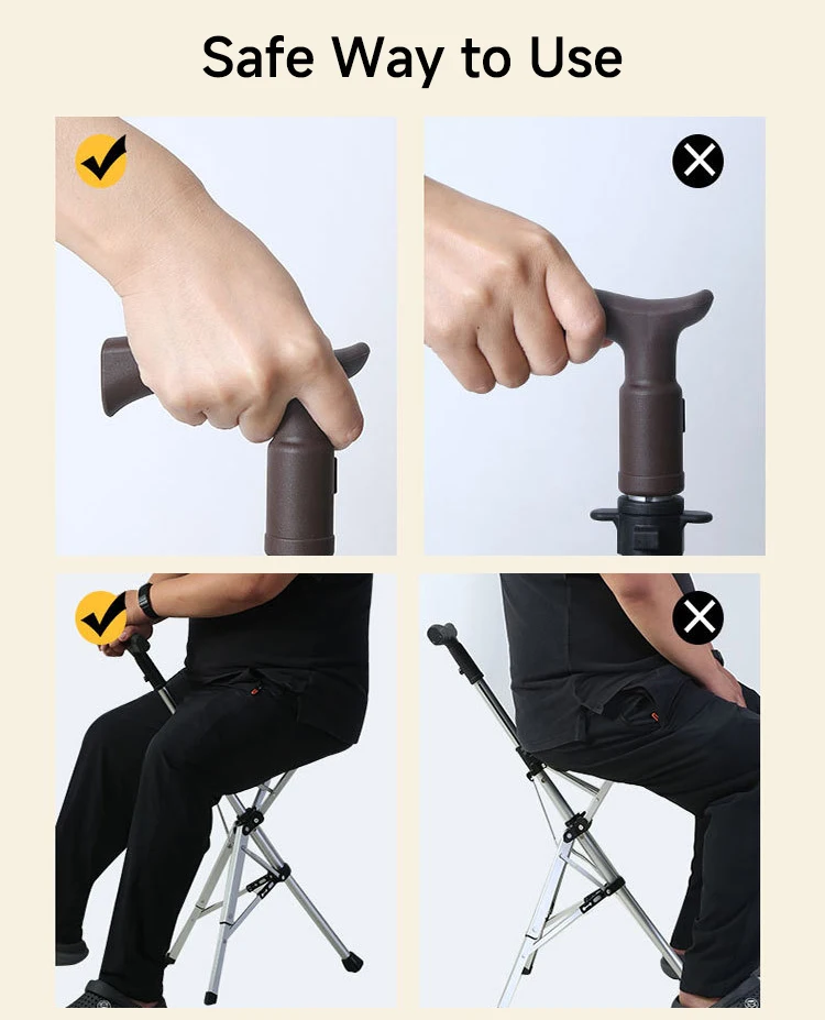 Folding Cane Chair, Lightweight Aluminum Alloy 85cm Walking Stick with Seat, Portable Walking Stool, Senior Resting Seat