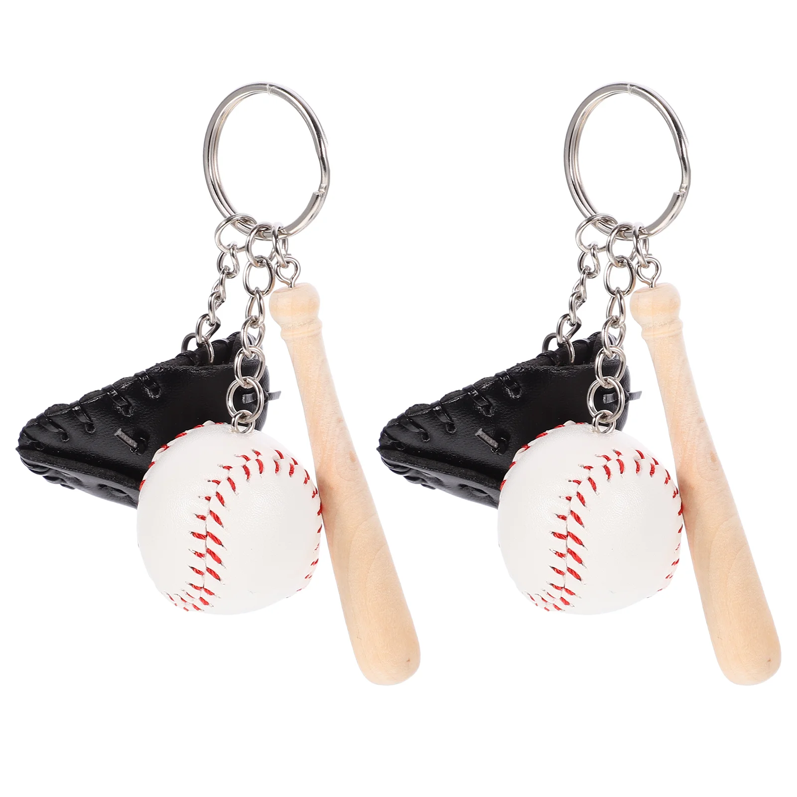 

2 Pcs Baseball Pendant Key Chain Sports Keychain for Boys Accessories Mini Ring Wood Miss Backpack