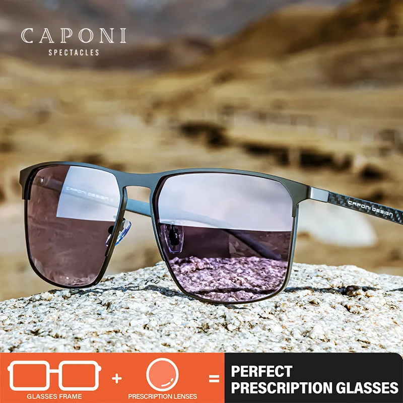 CAPONI Polarized Sunglasses Prescription Man Carbon Fiber Progressive Reading Glasses Night Vision Photochromic Shades PJ28964