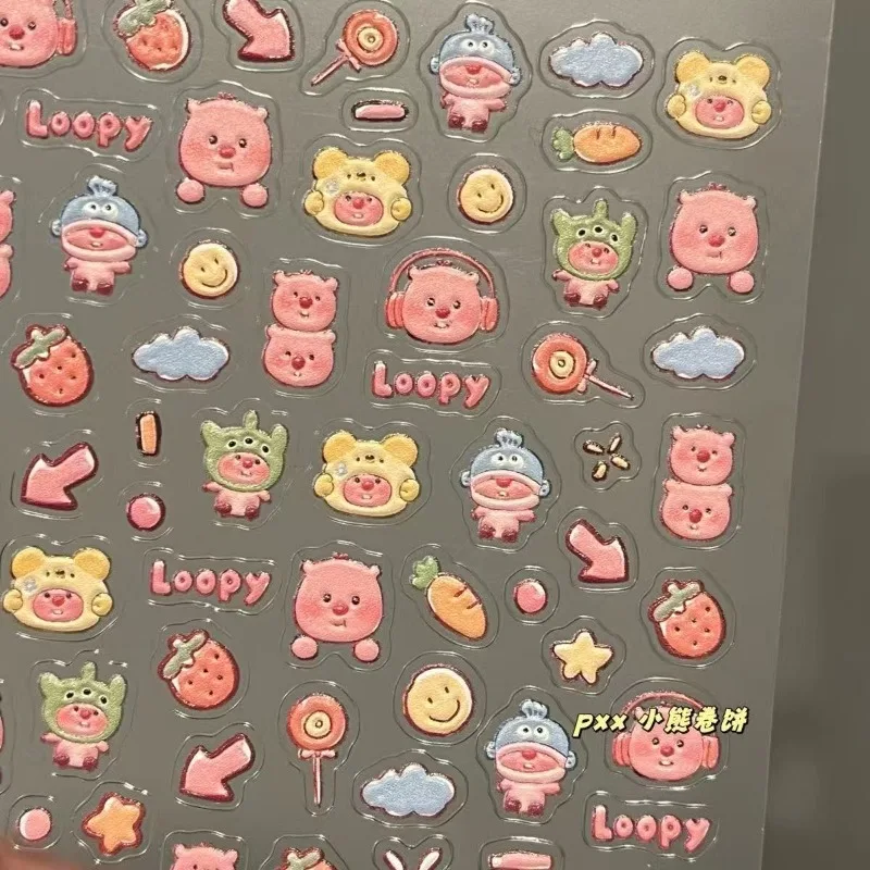 Loopy 3D embossed sticker, transparent DIY sticker, cute beaver, fashionable mini waterproof nail art decoration accessory gift view 2