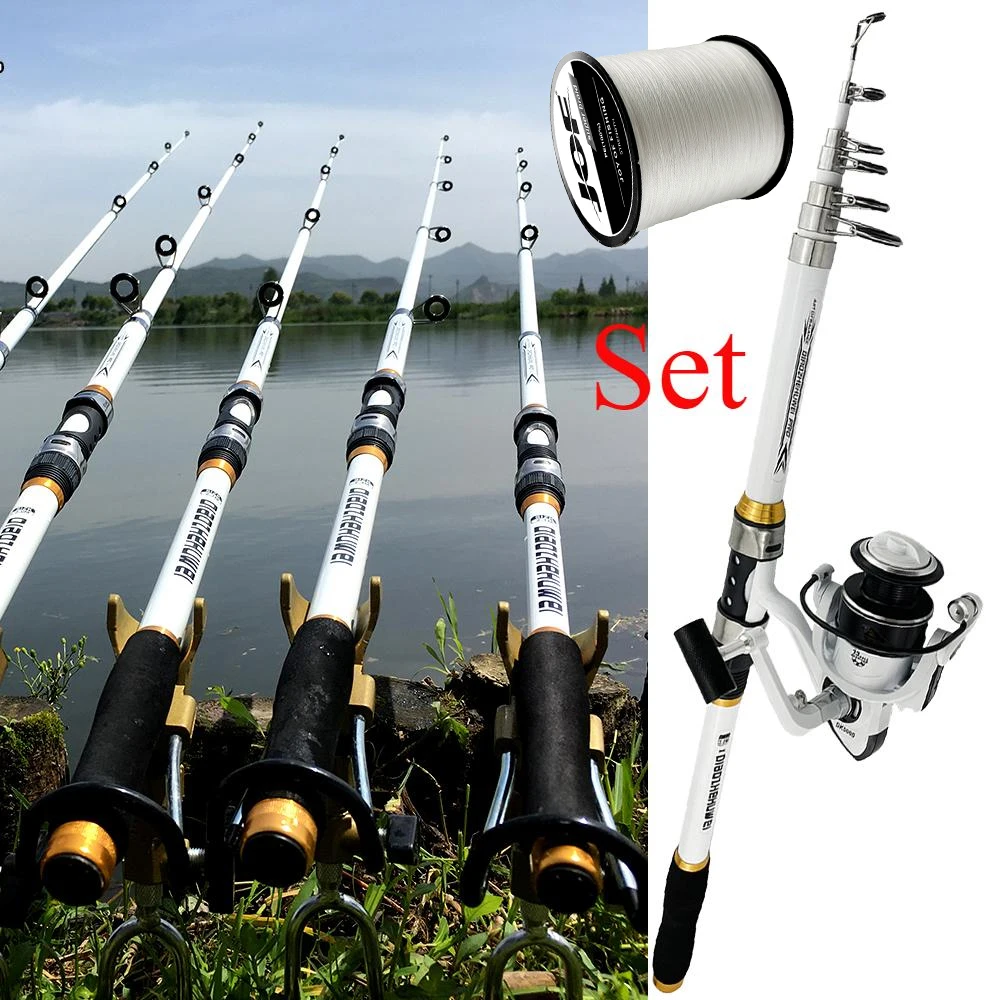 Fishing Rod Reel Full Kit2.1m-3.6m Telescopic Travel Rod High-speed 5.2:1/5.1:1 Rotating Fishing Reel With Line Salty/Freshwater