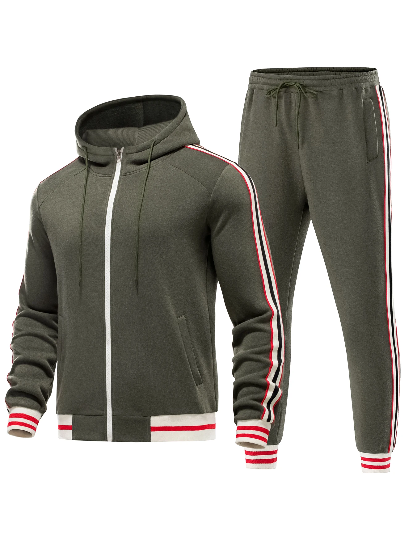 Men\'s Hoodie Jogging Tracksuit Set Long Sleeve Full-zip Sweatsuit Active Jackets and Pants 2 Piece Outfits