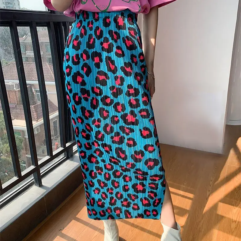 

FashionElegant Pleated Skirt Ladies New Spring Summer Printed Pleated Skirt Hip Skirt High Waist Printed Pocket High Waist Skirt