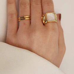 Titanium With 18 K Gold Natural Shell Solidi Ring Stuning Designer T Show Club Cocktail Party Rare Japan Korean INS
