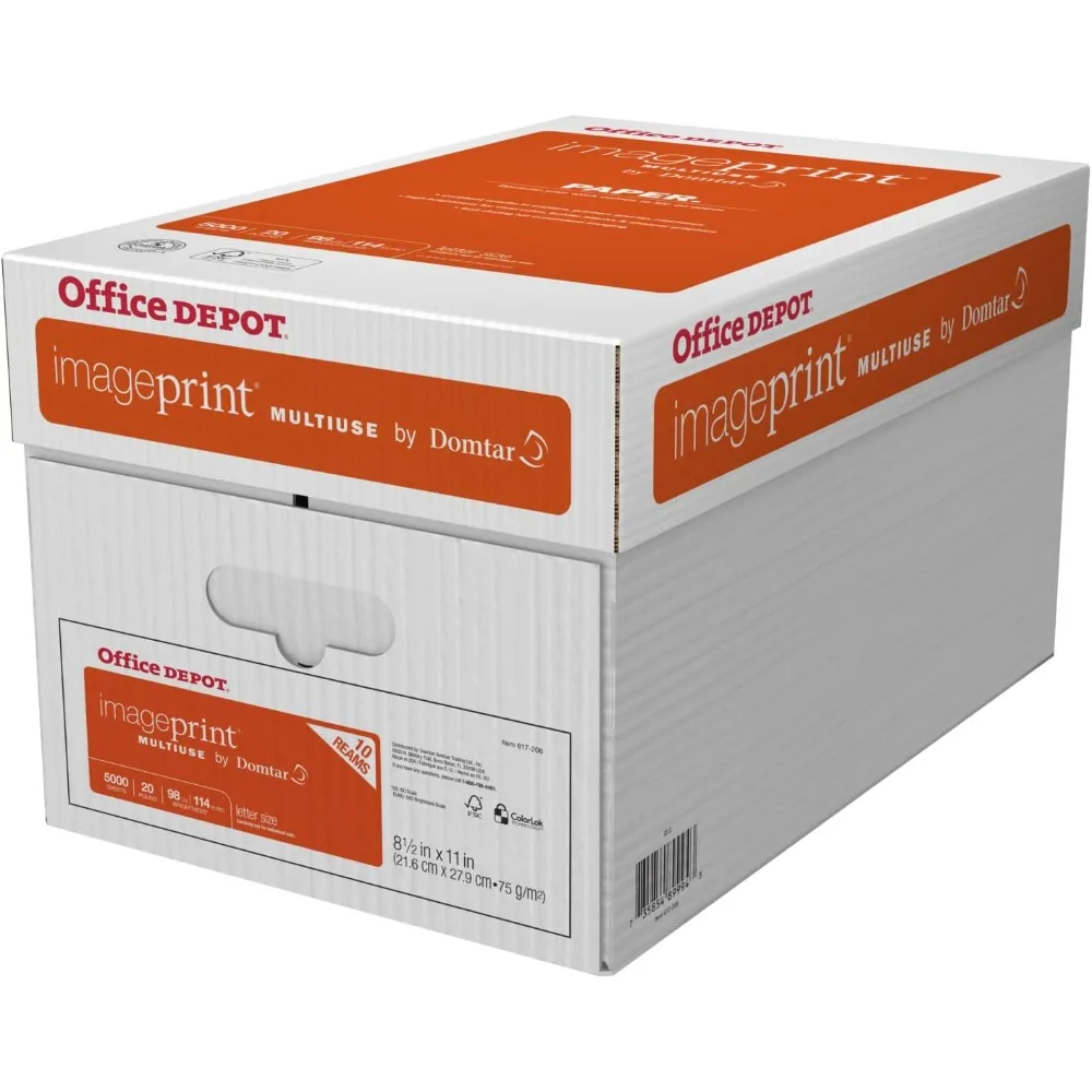 

Сертифицированная многофункциональная бумага ImagePrint FSC от Domtar, 8 1/2 x 11 дюймов, 20 фунтов, белая, 500 листов на Ream, футляр с 10 язычками, 1821 г.