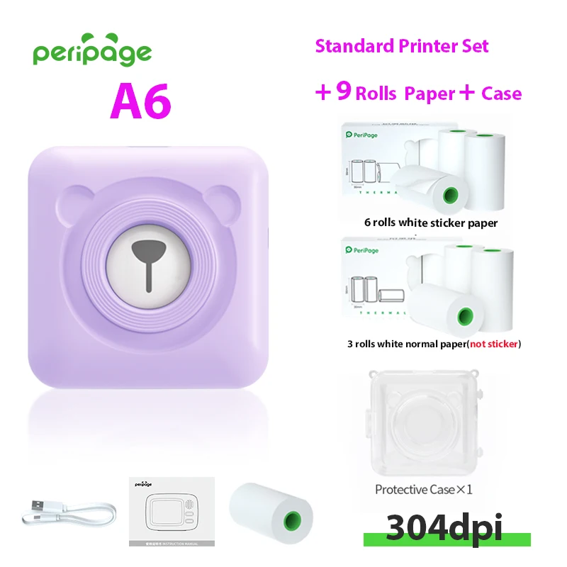 New Peripage 304dpi A6 Inkless Mini Pocket Printer Thermal Photo Printer Color Green Purple Mobile Phone Android IOS Regalo Gift