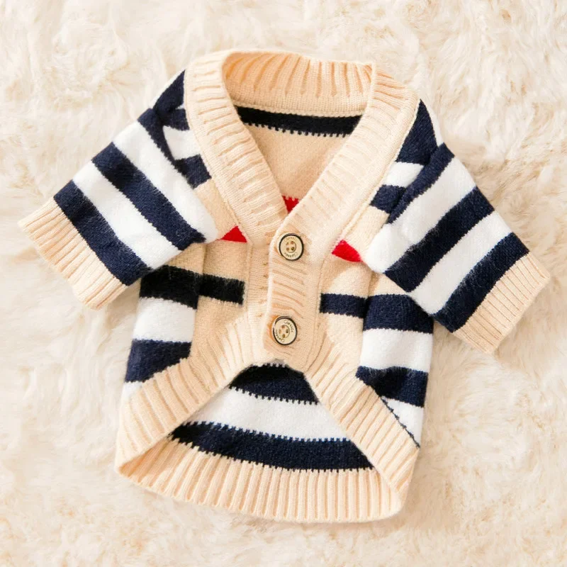 Winter Dog Clothes Chihuahua Soft Puppy Kitten High Striped Cardigan Warm Knitted Sweater Coat Fashion Clothing  Pet Dogs Cat