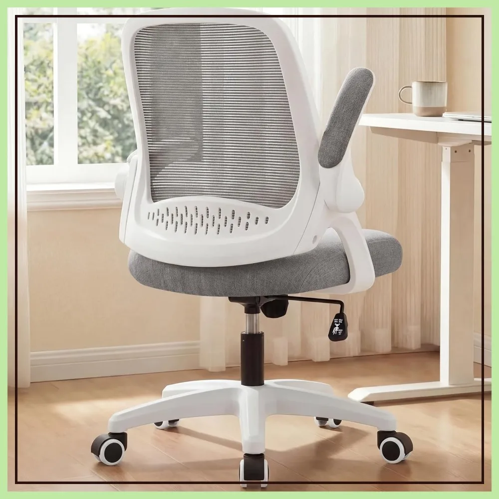 Ergonomic Office Gaming Chair with Lumbar Support, Adjustable Height, Swivel Wheels, Flip-up Arms, Mesh Back - Grey