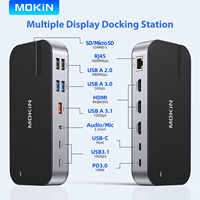 MOKiN 15 in 1 USB C Docking Station Laptops USB HUB-4K60Hz 3 HDMI USB 3.1 RJ45 SD/TF Audio PD 100W Adapter for  Macbook Pro Air