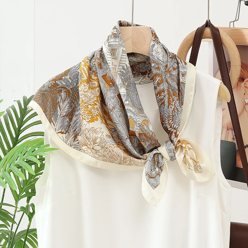 70cm Fashionable Simulation Silk Square Scarves Women Temperament Shawl Wrap Soft Satin Scarf Bandana Female Neckerchief Hijab