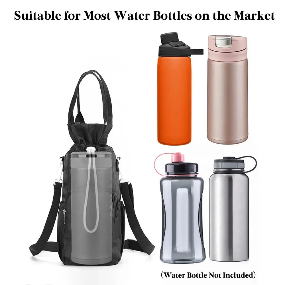 Tumbler Water Bottle Carrier Bag Adjustable Shoulder with Hand Strap Water Bottle Bag Crossbody Drawstring with Phone Pocket