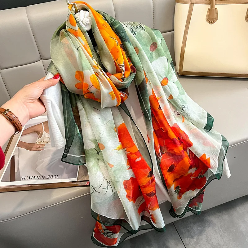 

2023 Design Silk Feeling Big Size Scarf Van Gogh Oil Painting Luxury Floral Shawl Wraps Hijab Beach Neckerchief Stole Bandana