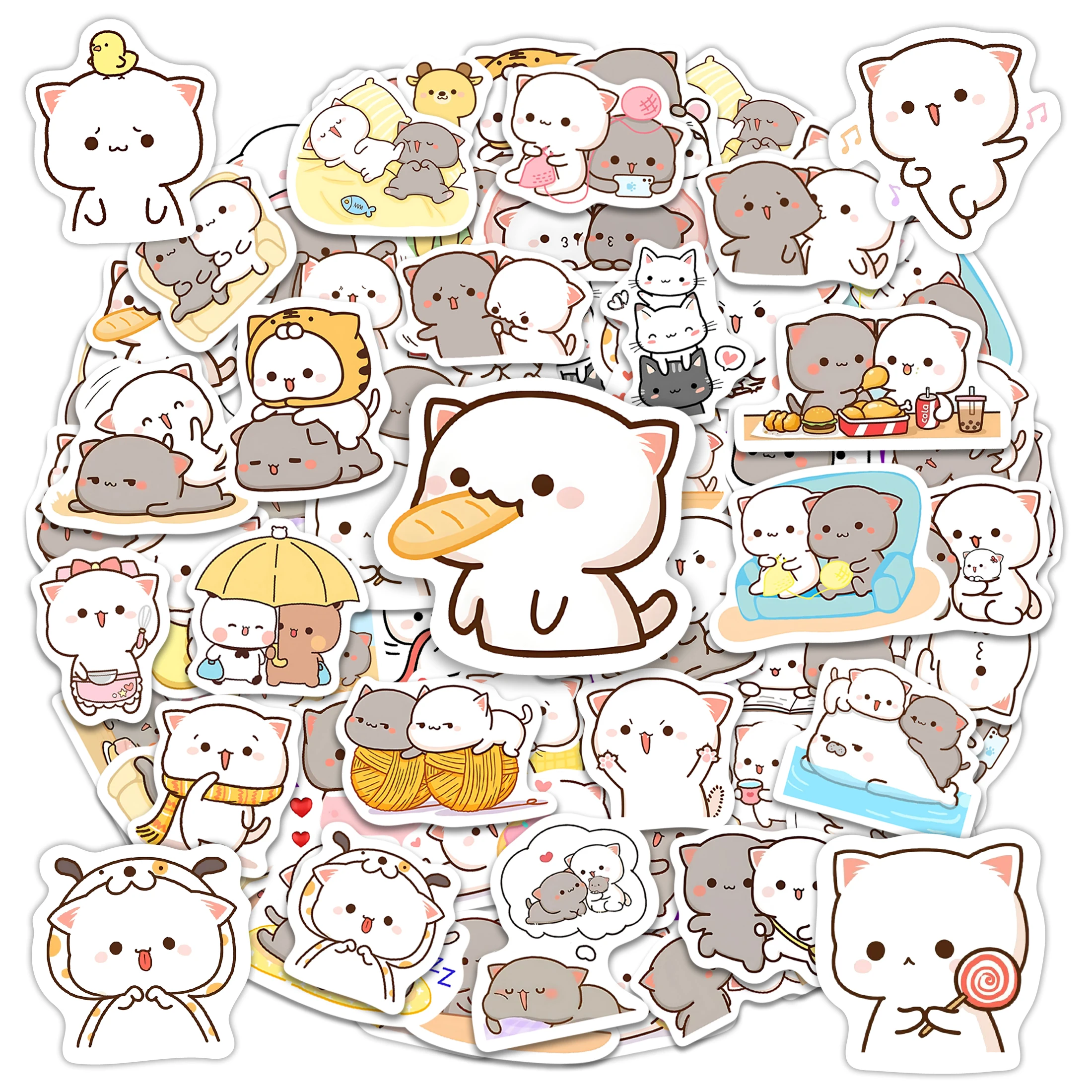 50 Uds. De pegatinas bonitas de pareja de gatos, pegatinas Kawaii de dibujos animados para regalo DIY, garabatos para álbum de recortes, monopatín, equipaje, teléfono, pegatinas impermeables