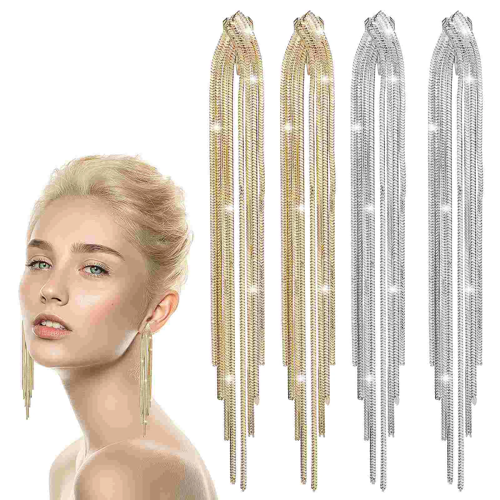

2 Pairs Wedding Ear Clip Filled Earrings Party Decorations Alloy Drop