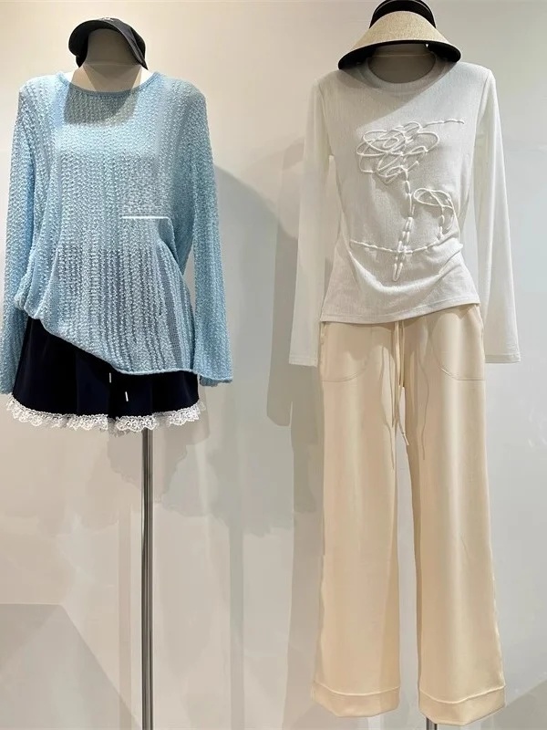 Plones cortos de pierna ancha de estilo coreano con encaje y retazos para mujer, falda con cordón de cintura elástica ade...