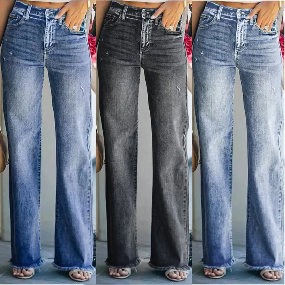 

Straight Jeans High Waist Pants Women Streetwear 2024 Autumn Female Denim Ankle Length Trousers Vintage Distressed Denims