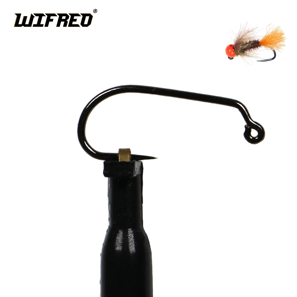 WIFREO 50 sztuk Barbless Down Eye Fly wiązanie Jig Hook czarny nikiel haczyki wędkarskie muchowe mokre i nimfy oraz Caddis Pupa Jig Hooks # 10-18