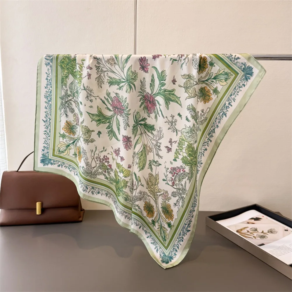 

New 70cm Women Silk Scarf Square Floral Print Scarves Foulard Luxury Hair Band