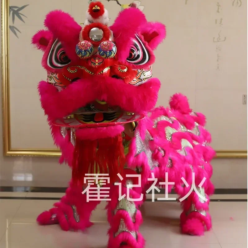 

Chinese rose red Lion Dance Costume Blinking Eyes Two Players Traditional Festival Advertising Performance Handmade Props