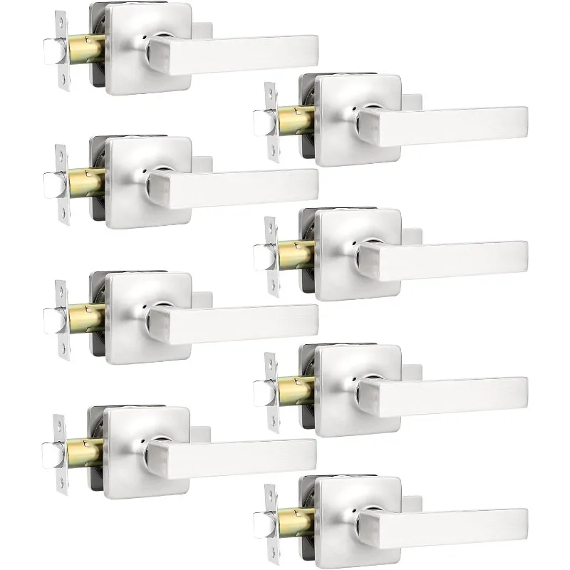 

8 Pack Passage Door Levers Brushed Nickel Interior Door Handles with Lock Keyless Hall Closet Door Handles Nickel Square
