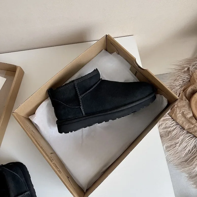 أحذية ثلج عالية الجودة للرجال والنساء في الشتاء، مع عزل قطيفة، وجلد غنم مسطح القاع، وعازل للماء متكامل #6