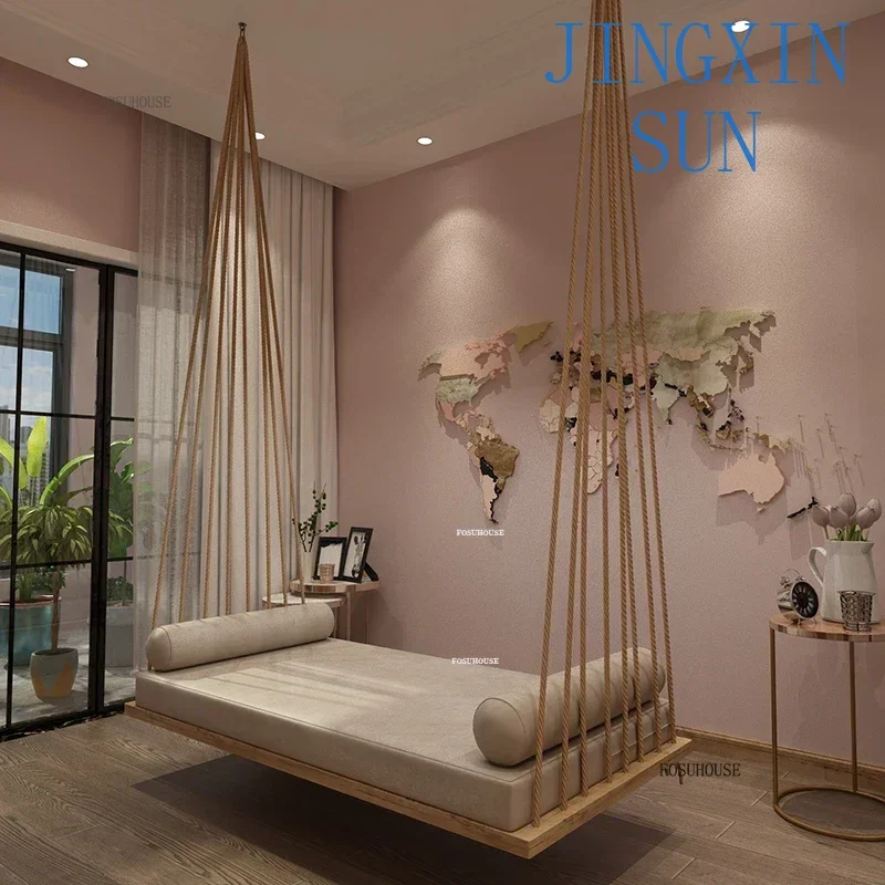 Nordic Leisure Solid Wood Outdoor Swings Garden Patio Bedroom Rest Rocking Chair Home Balcony Open-air Hammock Outdoor Furniture